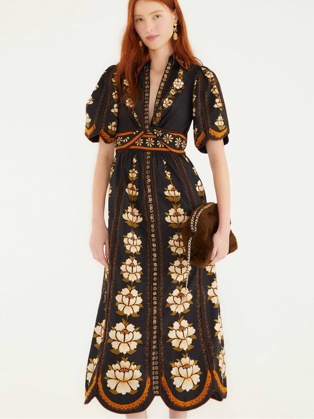 Farm Rio Black Bold Flowers Organic Cotton Midi Dress XL